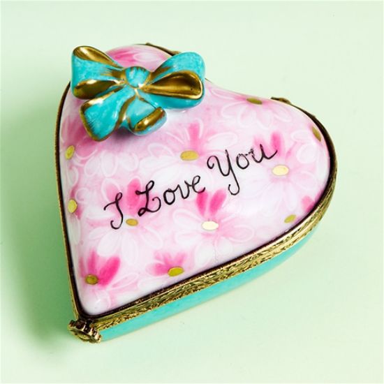 Picture of Limoges I Love You Pink Flowers Heart with Bow Box