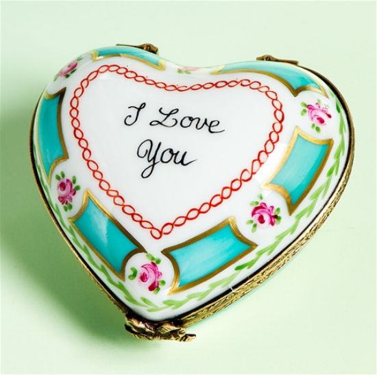 Picture of Limoges Turquoise and Roses I Love you Heart Box