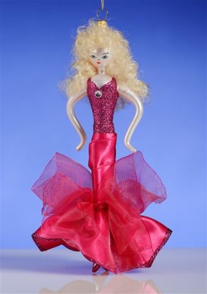 Picture of De Carlini Blonde Diva in Red Dress Ornament