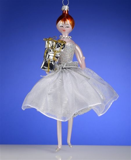 Picture of De Carlini Girl in Elegant Silver Party Dress  with Silver Bow and Gifts Ornament