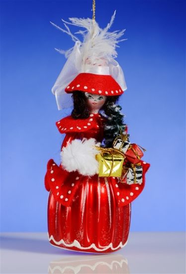 Picture of De Carlini Lady in Red and White Feathers with Gifts Ornament
