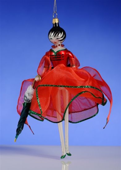 Picture of De Carlini Haute Couture Lady in Red with Umbrella Ornament