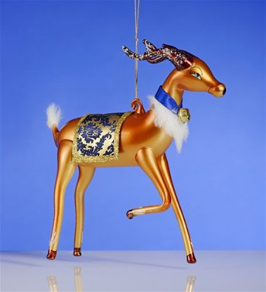 Picture of De Carlini Reindeer with  Blue Necklace Ornament 