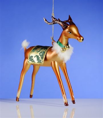 Picture of De Carlini Reindeer in Green and Gold Ornament