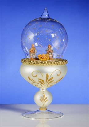 Picture of De Carlini White Silver Nativity Globe Sculpture on Glass Stand Ornament