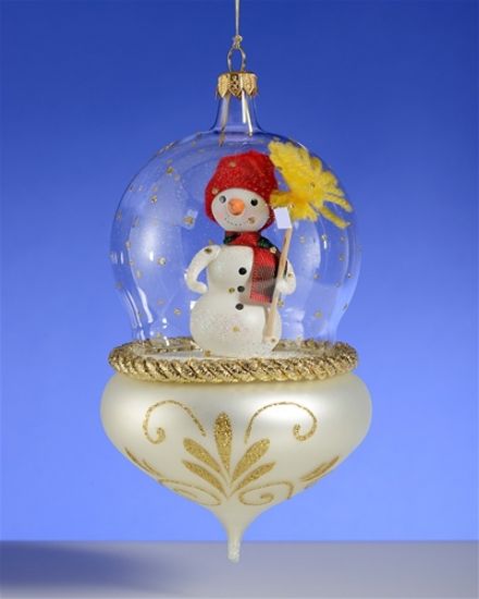 Picture of De Carlini Snowman in White Globe Ornament