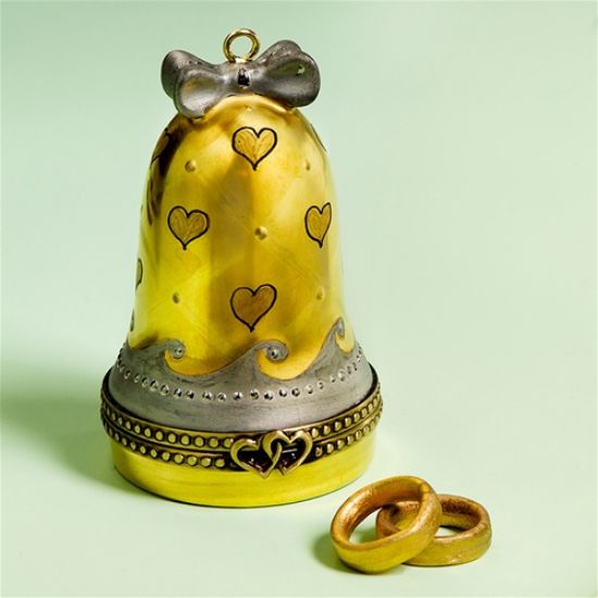 Picture of Limoges Gold Wedding Bell Box with Hearts and Wedding Bands