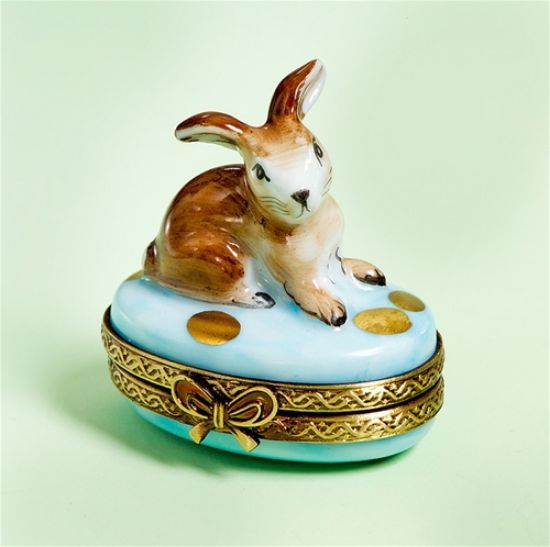 Picture of Limoges Mini Easter Rabbit on Blue Base with Gold Eggs Box