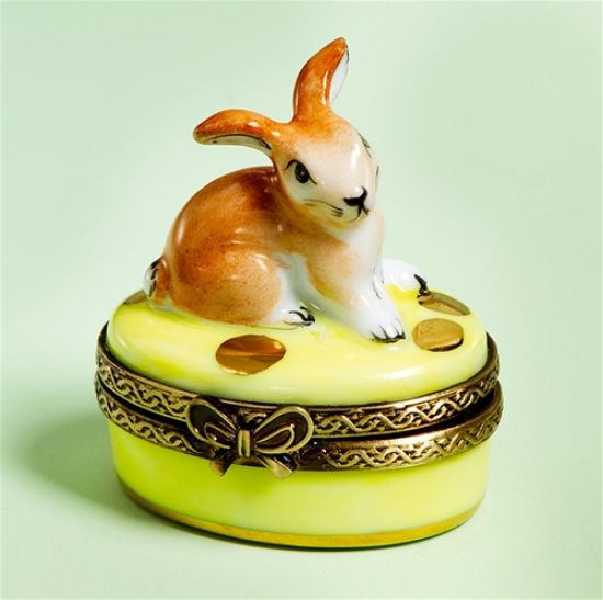 Picture of Limoges Mini Easter Rabbit on Yellow with Gold Eggs Box