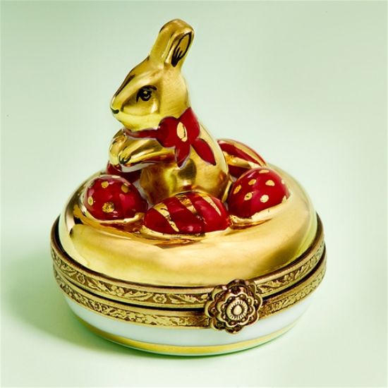 Picture of Limoges Gold Rabbit with Red/Gold  Eggs Box