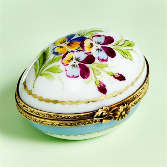 Picture of Limoges Pansies Mini Turquoise Egg  Box 