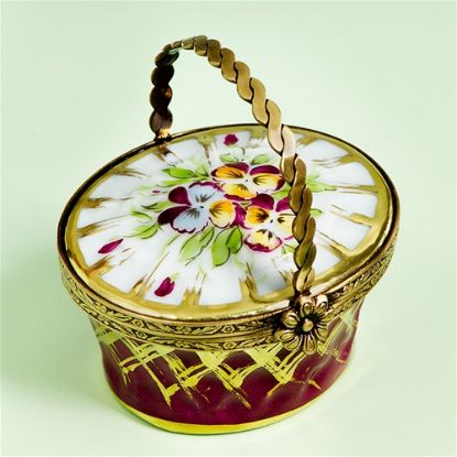 Picture of Limoges Burgundy Pansies Basket Box