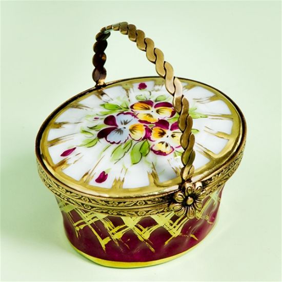 Picture of Limoges Burgundy Pansies Basket Box