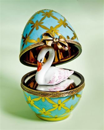 Picture of Limoges Faberge Style Turquoise Egg with Swan Box