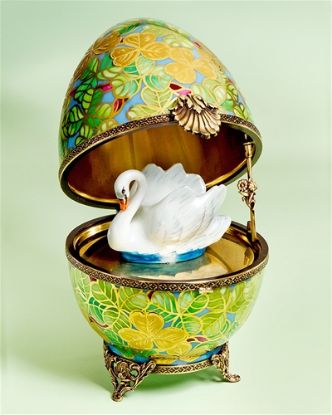 Picture of Limoges Swan on Gold with Leaves Faberge Style Egg Box