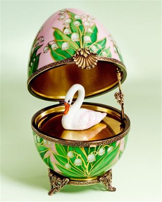 Picture of Limoges Faberge Style Swan with Lily of the Valley Egg Box