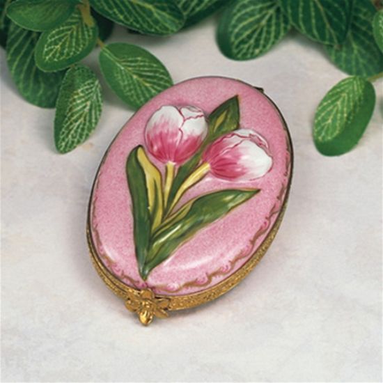 Picture of Limoges Pink Tulips on Oval Box