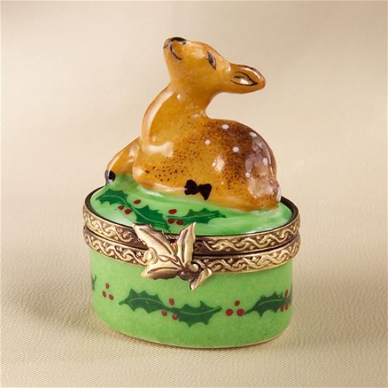 Picture of Limoges Mini Deer Box on Grass with Holly