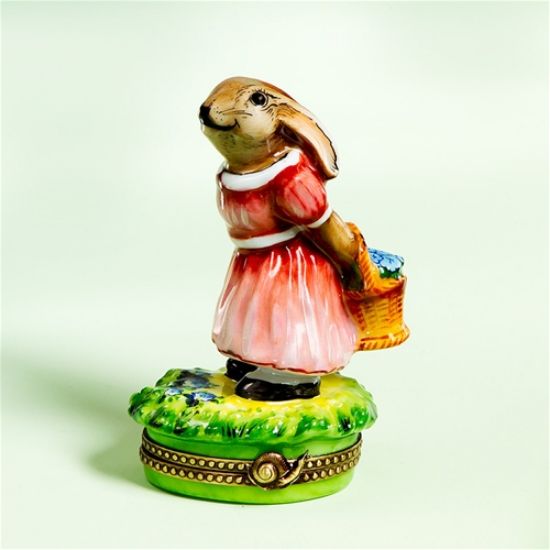 Picture of Limoges Rabbit Girl in Pink with Basket Box 