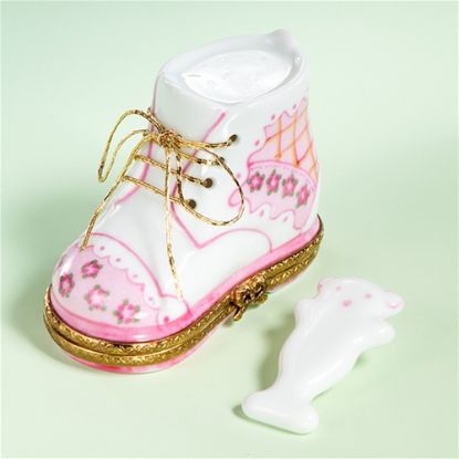 Picture of Limoges Pink Baby Shoe with Flowers Box and  Teddy