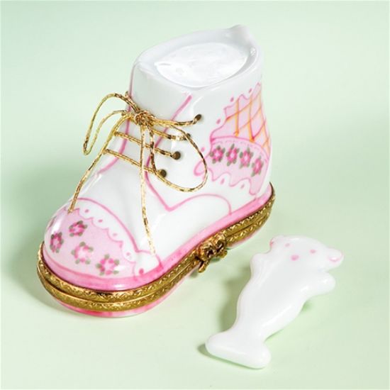 Picture of Limoges Pink Baby Shoe with Flowers Box and  Teddy