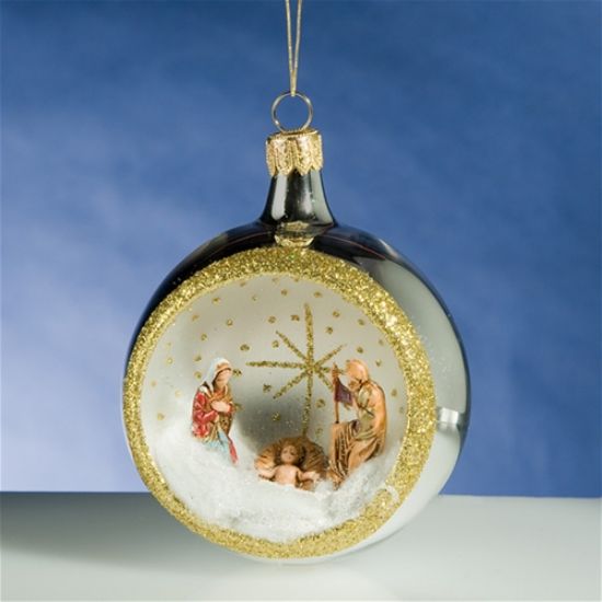 Picture of De Carlini Silver Round Nativity Christmas Ornament 