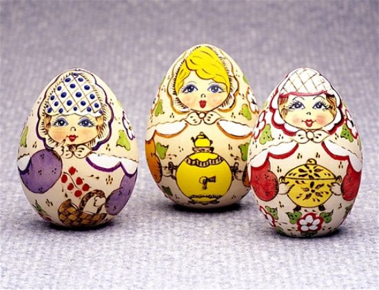Picture of Russian Hand Painted Wooden Eggs. Set of 3.