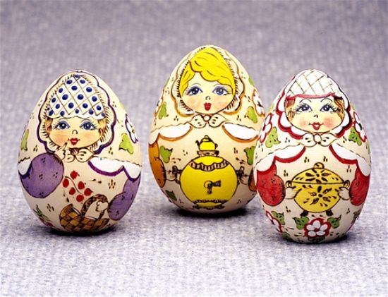 Vintage Hand Painted Colorful Decorative Designed Wooden Eggs 3 - Set Of 8