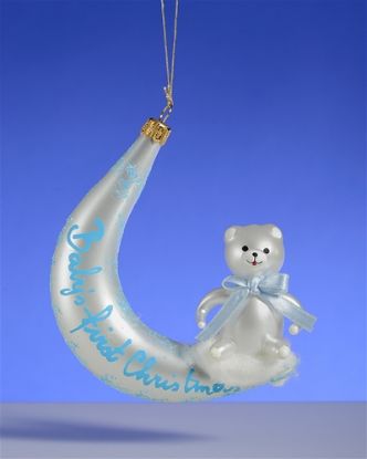 Picture of De Carlini First Christmas Blue Teddy on Moon Ornament 