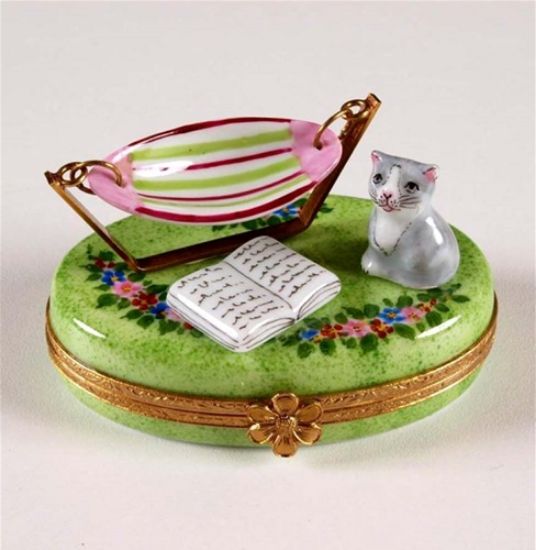 Picture of Limoges Gray Cat wit Hammock and Book Box