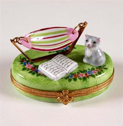 Picture of Limoges Gray Cat wit Hammock and Book Box