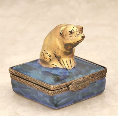 Picture of Limoges Gold Pig on Blue Box