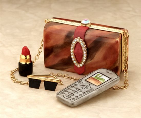 Picture of Limoges Brown Purse Box with Telephone , Lipstick and Sunglasses