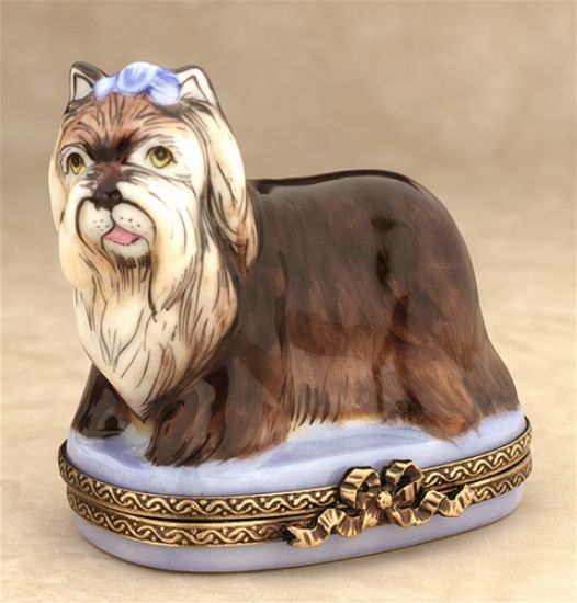 Picture of Limoges Yorkshire Dog with Blue Bow Box