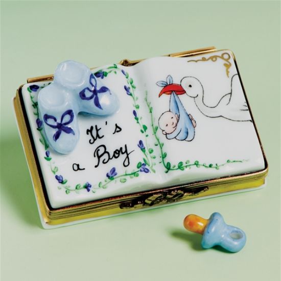 Picture of Limoges It's a Boy Baby Book Box with Stork  and Pacifier