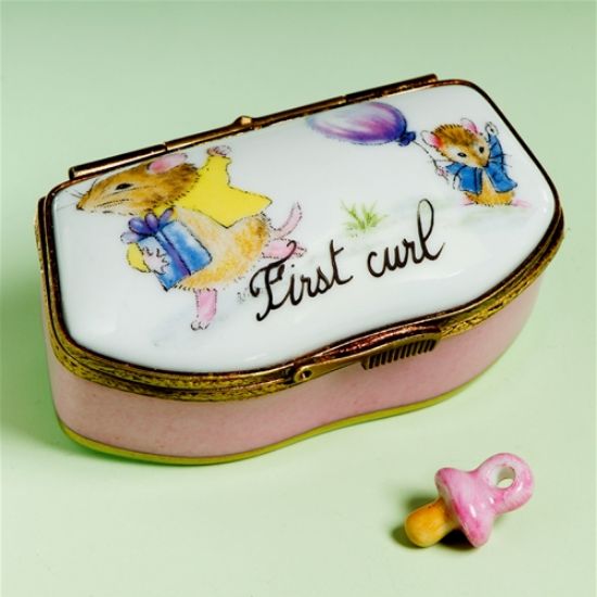 Picture of Limoges Mice First Curl Pink Box with Pacifier  