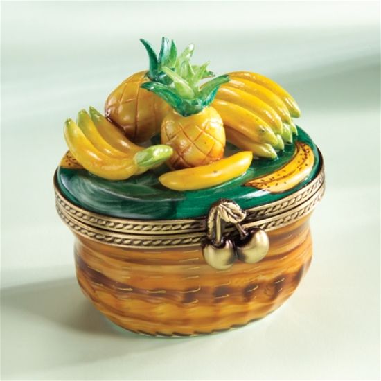 Picture of Limoges Bananas and Pineapples Wicker Basket Box
