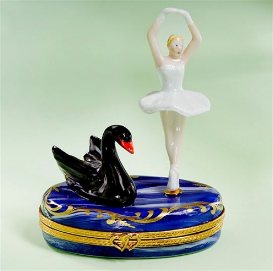 Picture of Limoges Ballerina in White with Black Swan Box