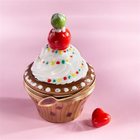 Picture of Limoges Chcolate Cream Cupcake with a Cherry Box and Heart