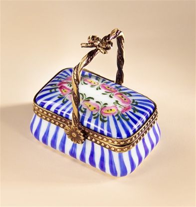Picture of Limoges Blue Stripes and Flowers Basket Box