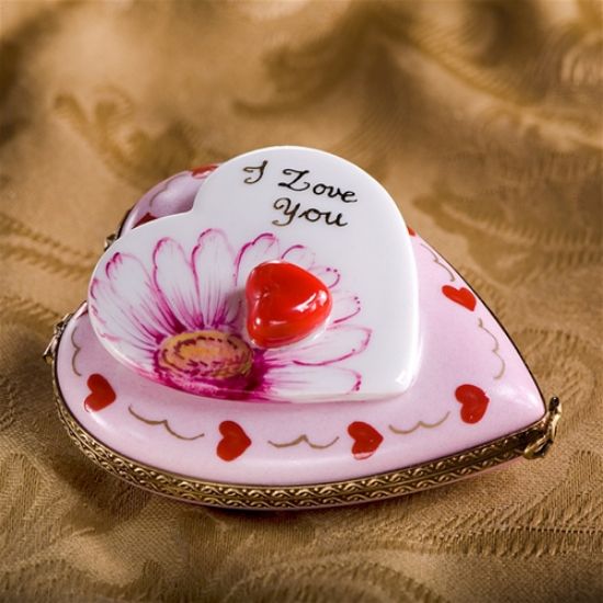 Picture of Limoges "I Love You " Heart with Daisy and Red Heart Box