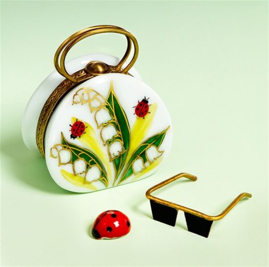 Picture of Limoges Lily of the Valley Ladybug Purse with Cell Phone, Lipstick and Glasses  