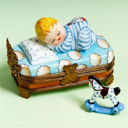 Picture of Limoges Baby Boy in Bed Box with Rocking Horse 
