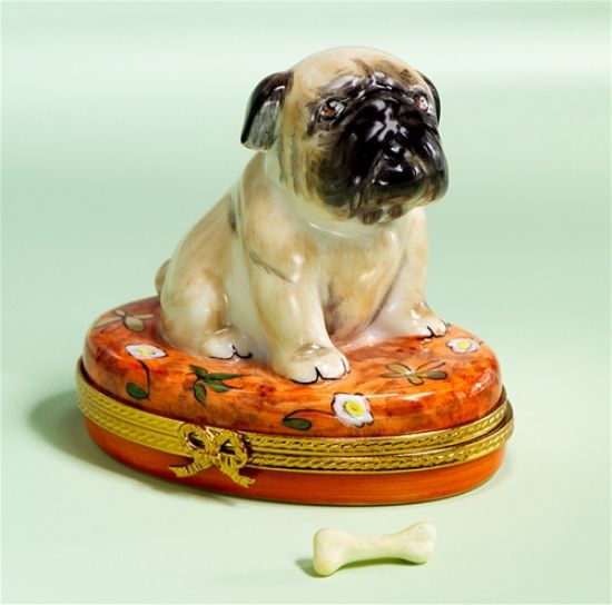 Picture of Limoges Pug on Orange Pillow Box 