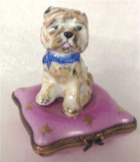 Picture of Limoges Norfolk Terrier on Pink Pillow Box