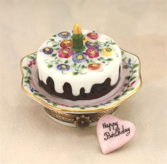 Picture of Limoges Happy Birthday Cream and Fruits Cake Box with Heart 