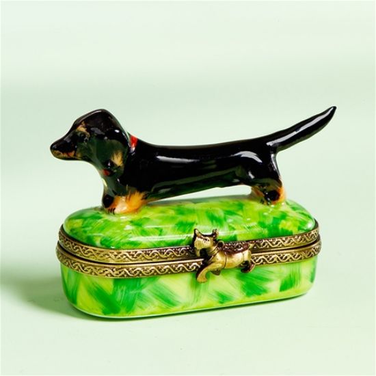 Picture of Limoges Black Dachshund On Long Grass Box 
