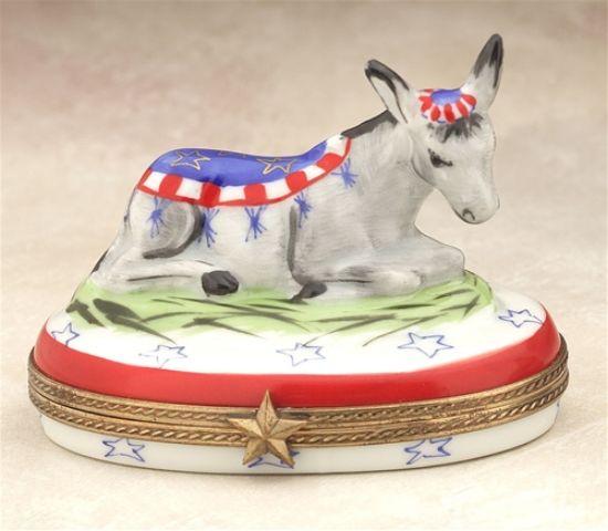 Picture of Limoges Donkey Resting  with USA Flag Box 