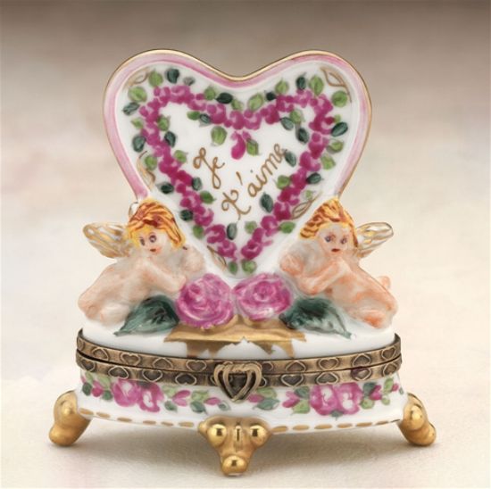 Picture of Limoges Cherubs with Roses Heart Je t' aime Box 