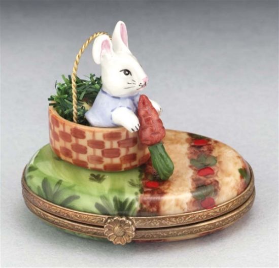 Picture of Limoges White Rabbit in Basket with Carrot Box